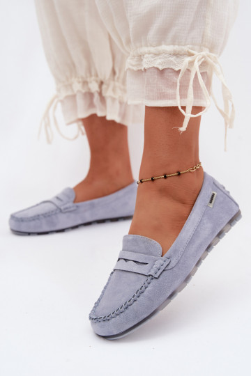 Blauwe faux suede platte mocassins Galadriel 2