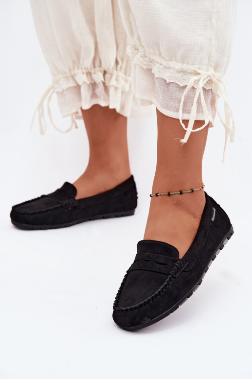 Zwarte faux suede platte mocassins Galadriel