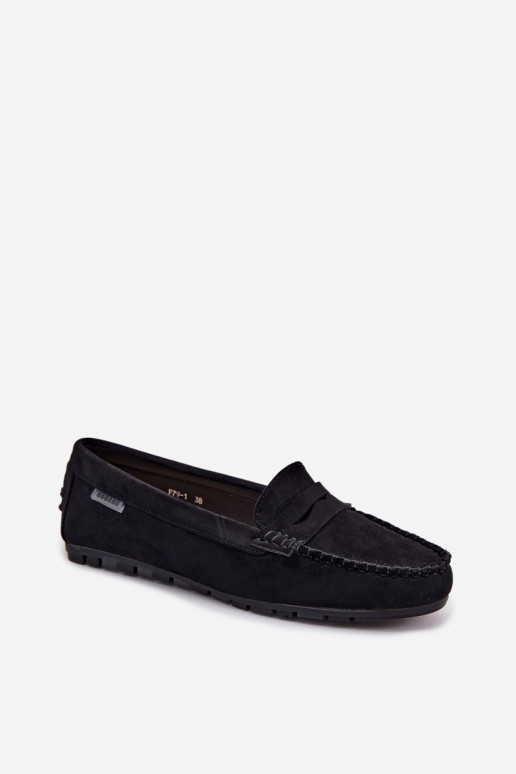 Zwarte faux suede platte mocassins Galadriel