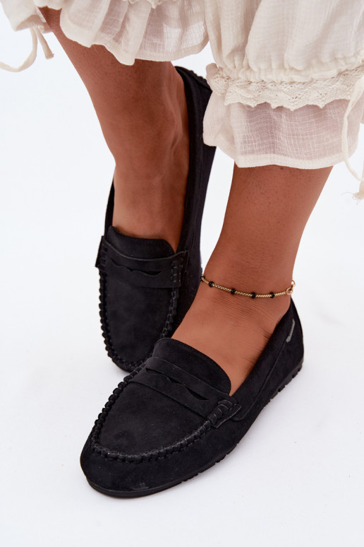 Zwarte faux suede platte mocassins Galadriel
