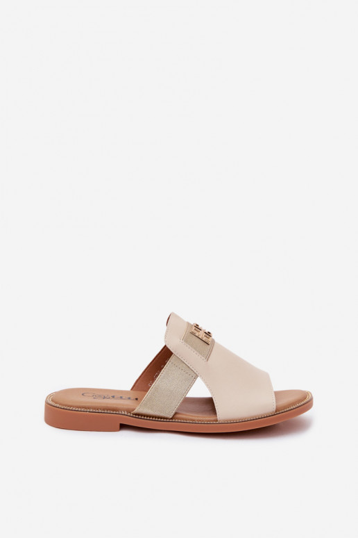 Dames sandkleurige slippers met gouden details Pearlie