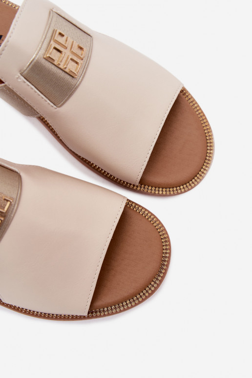 Dames sandkleurige slippers met gouden details Pearlie