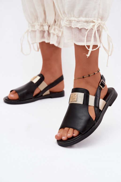 Zwarte dames sandalen met gouden details Birdie
