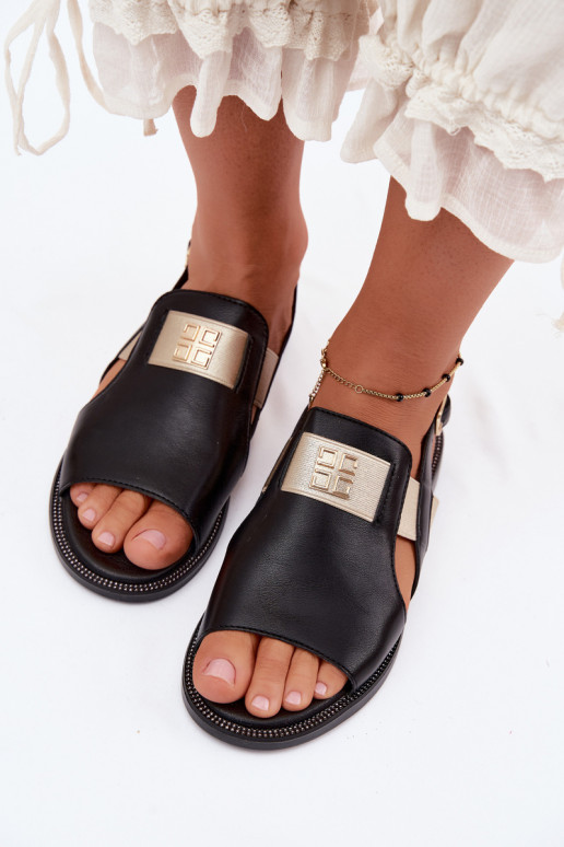 Zwarte dames sandalen met gouden details Birdie