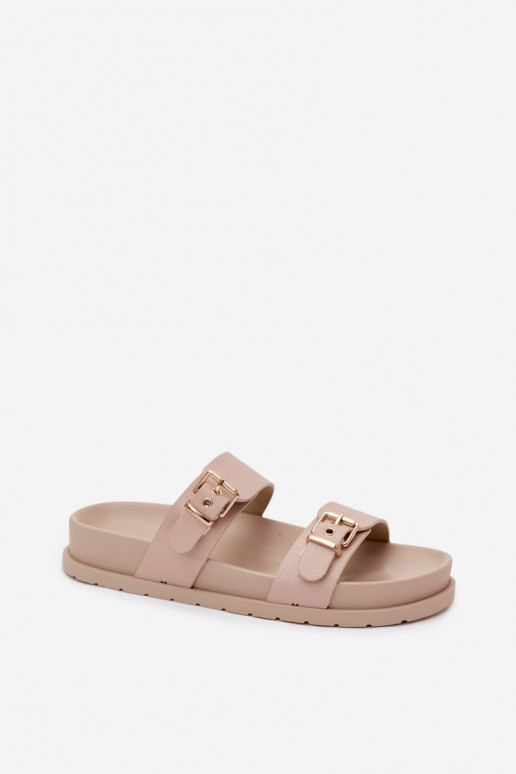 Dames sandkleurige slippers met gouden gespen Vilja