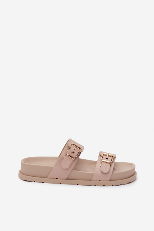 Dames sandkleurige slippers met gouden gespen Vilja