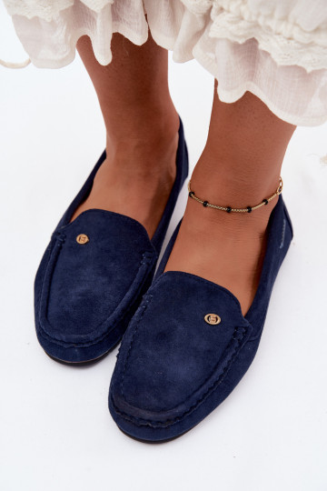 Heren donkerblauwe mocassins van faux suede Tai turirilla
