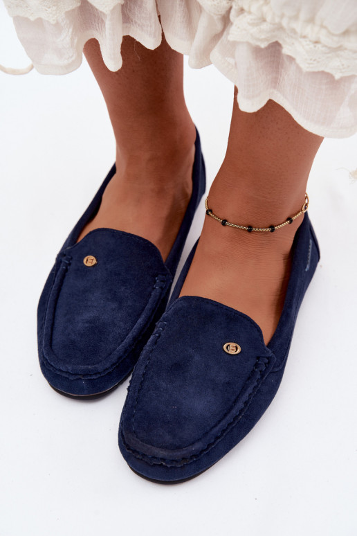 Heren donkerblauwe mocassins van faux suede Tai turirilla