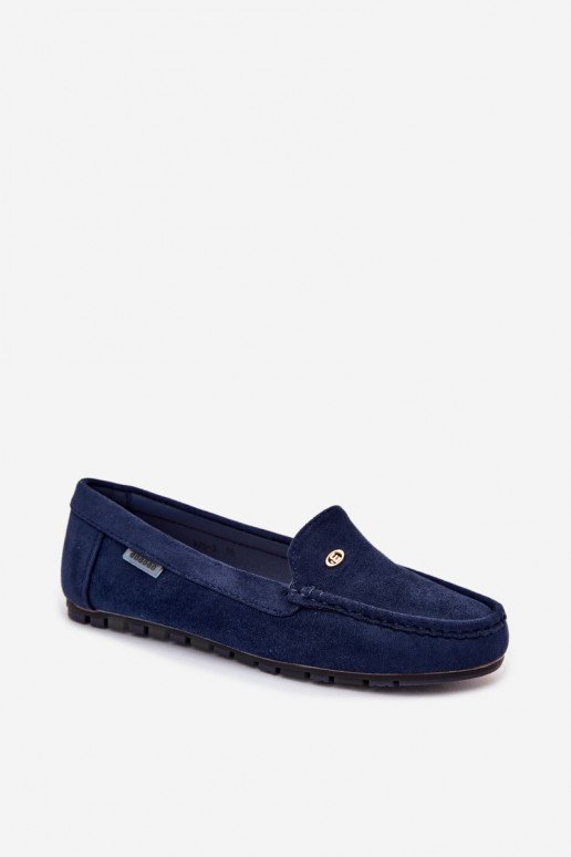Heren donkerblauwe mocassins van faux suede Tai turirilla