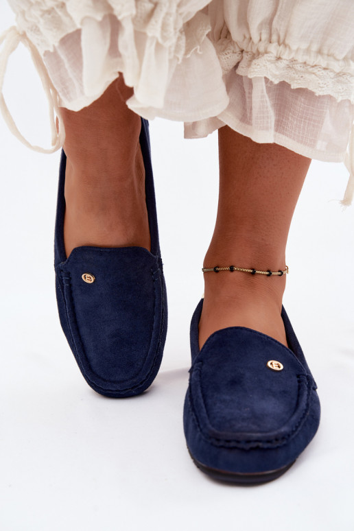 Heren donkerblauwe mocassins van faux suede Tai turirilla