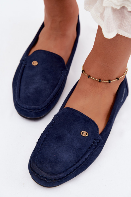 Heren donkerblauwe mocassins van faux suede Tai turirilla