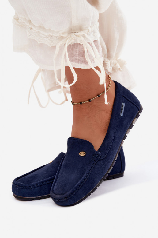 Heren donkerblauwe mocassins van faux suede Tai turirilla