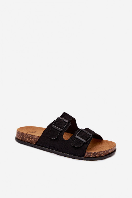 Dames zwarte slippers met gespen Brigid
