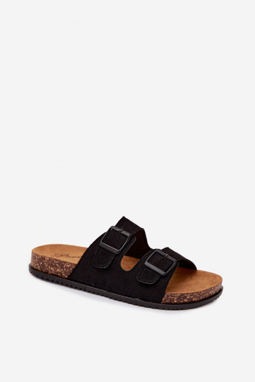 Dames zwarte slippers met gespen Brigid