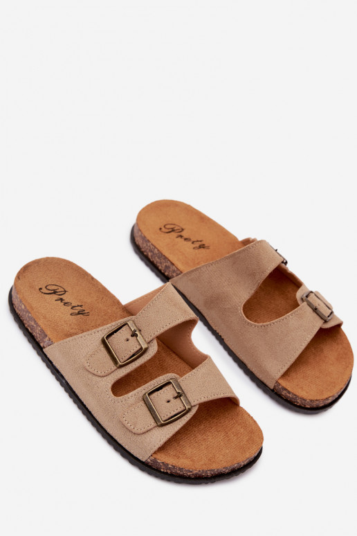 Heren sandkleurige slippers met gespen Ruby