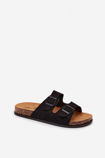 Heren zwarte slippers met gespen Ruby