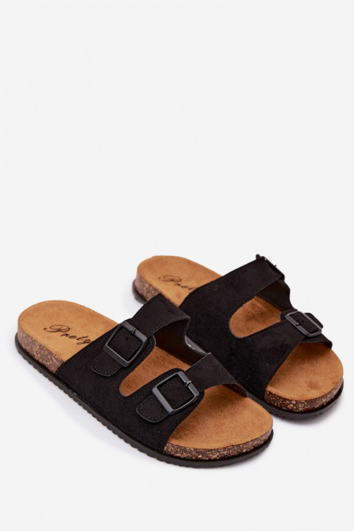 Heren zwarte slippers met gespen Ruby