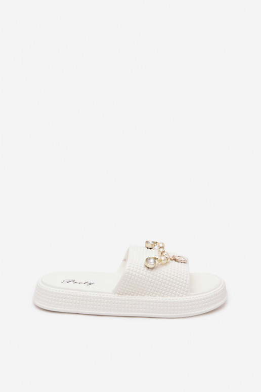 Dames witte lichte slippers met ornamenten Rosehip