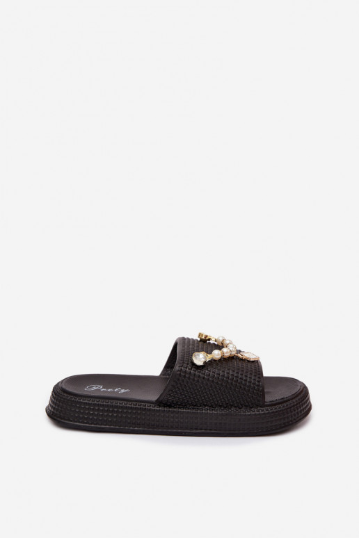 Dames zwarte lichte slippers met ornamenten Rosehip
