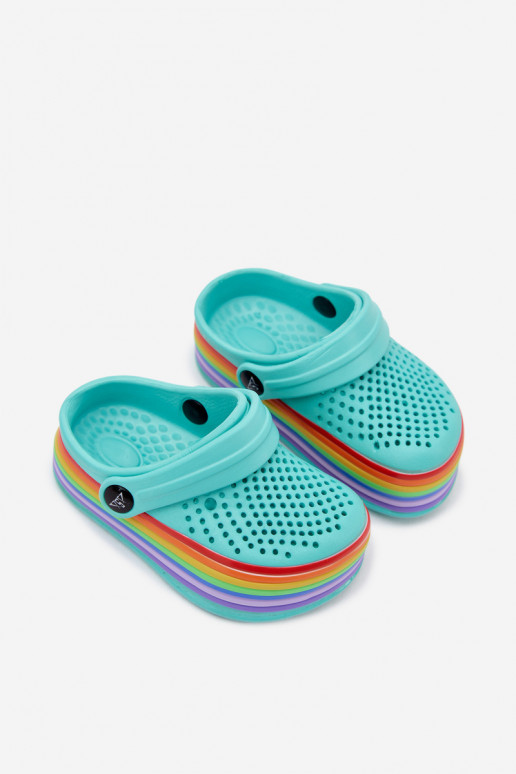 Kinderen lichte turquoise slippers met bandjes Tansy