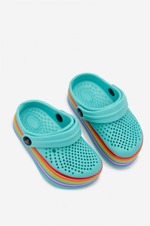 Kinderen lichte turquoise slippers met bandjes Tansy