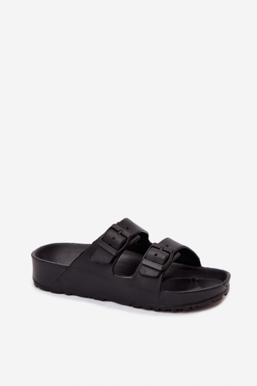 Dames lichte zwarte slippers met gespen Calico
