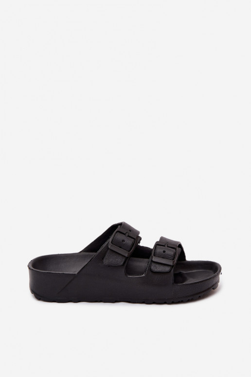 Dames lichte zwarte slippers met gespen Calico
