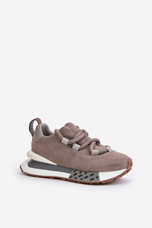Grijze neplez suède sneakers met platform en dikke veters Artiker 54C1463