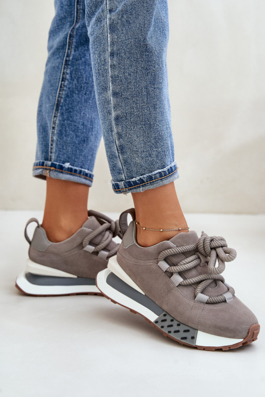 Grijze neplez suède sneakers met platform en dikke veters Artiker 54C1463