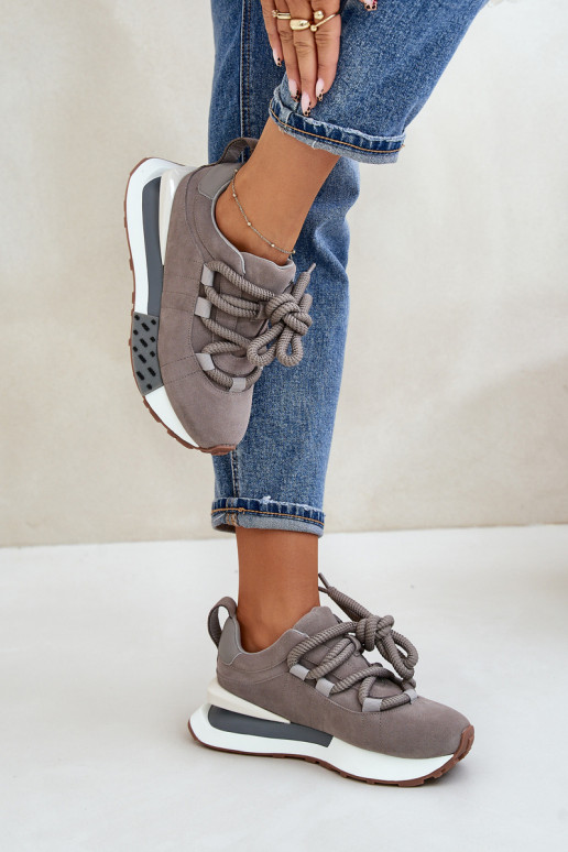 Grijze neplez suède sneakers met platform en dikke veters Artiker 54C1463