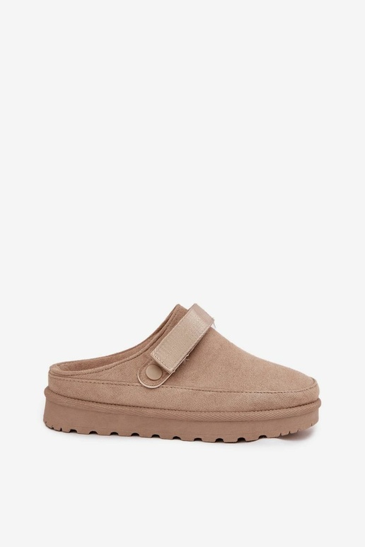 Dames warme slippers met bont aan de binnenkant op platform in zandkleur Azida