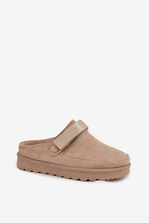 Dames warme slippers met bont aan de binnenkant op platform in zandkleur Azida