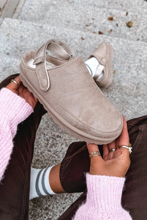 Dames warme slippers met bont aan de binnenkant op platform in zandkleur Azida