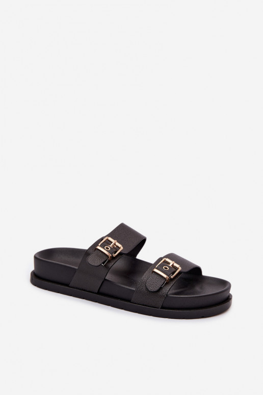 Dames zwarte slippers met gouden gespen Vilja