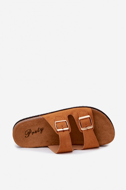 Dames bruine slippers met gespen Brigid