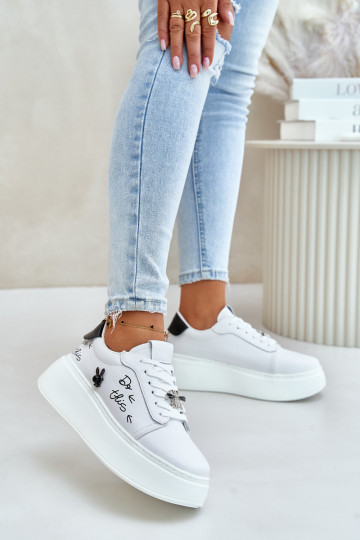 Witte sneakers van faux leer met platform en afneembare badges Vinceza 89102 2