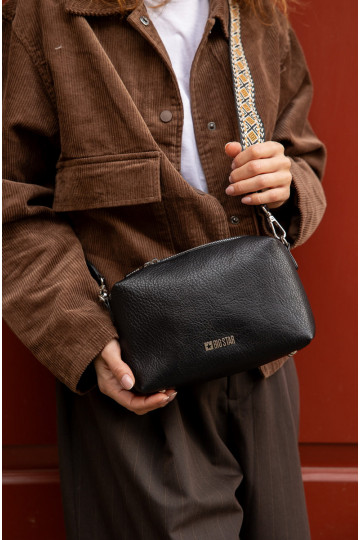Zwarte kleine handtas met versierde handvatten Big Star OO574091