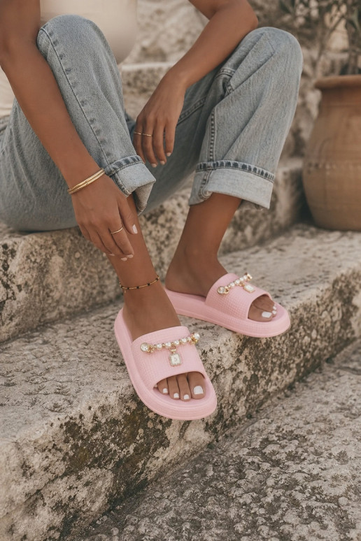 Dames roze lichte slippers met ornamenten Rosehip