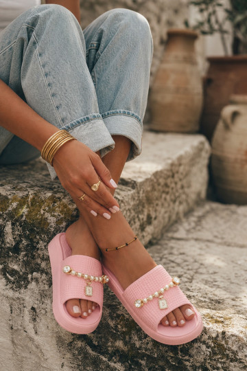 Dames roze lichte slippers met ornamenten Rosehip 2