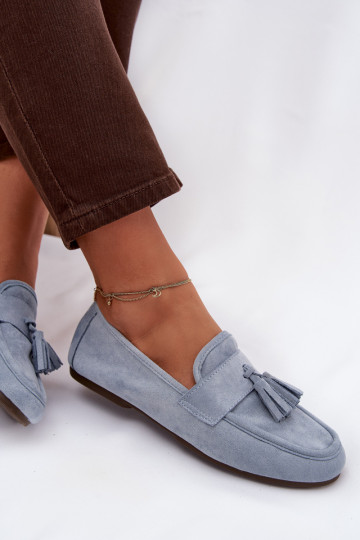 Dames mocassins met franjes in blauw Clarisse