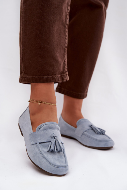 Dames mocassins met franjes in blauw Clarisse