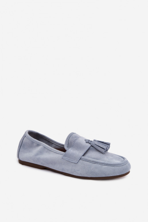 Dames mocassins met franjes in blauw Clarisse