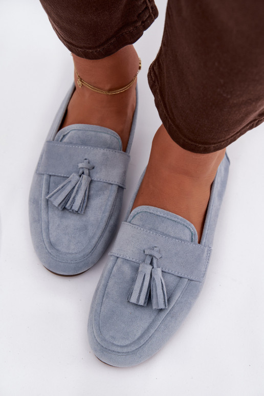 Dames mocassins met franjes in blauw Clarisse