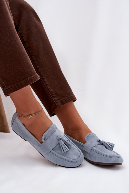 Dames mocassins met franjes in blauw Clarisse