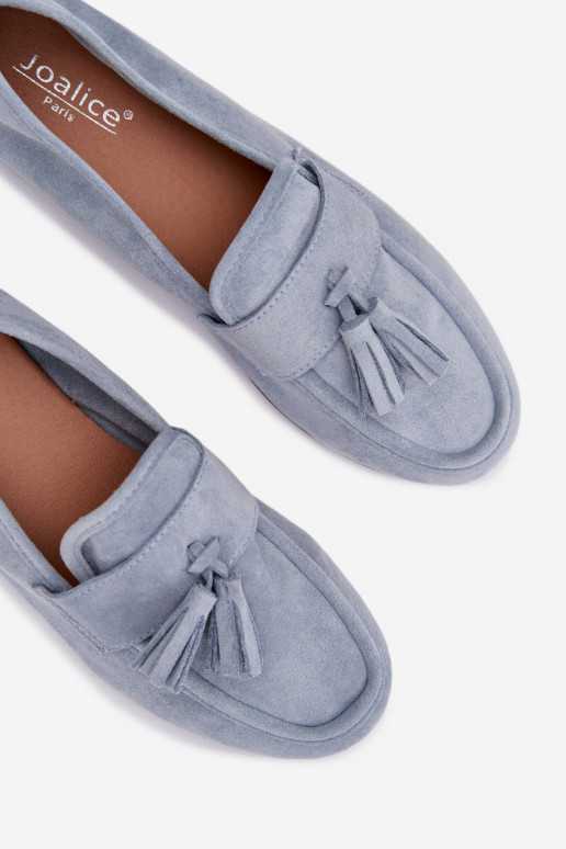 Dames mocassins met franjes in blauw Clarisse
