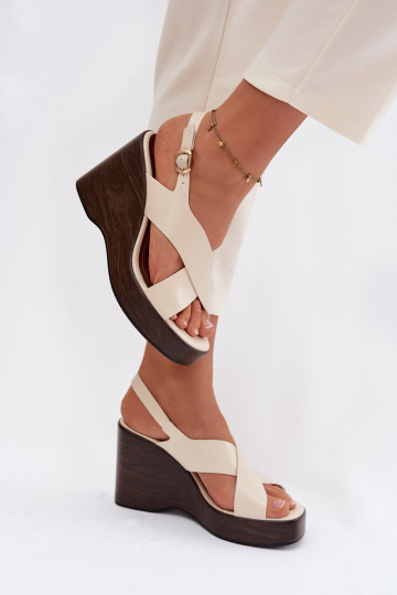 Dames sandalen van ecoleer Op buskinie beige Janivra
