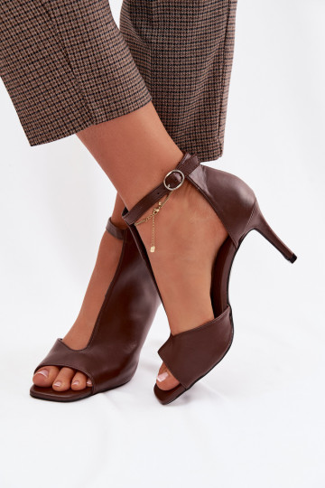 Dames sandalen met dunne hakken in chocoladekleur Helira