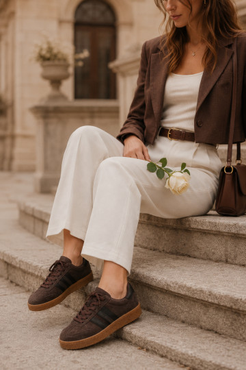 Dames sneakers in chocolade faux suede Bellmont