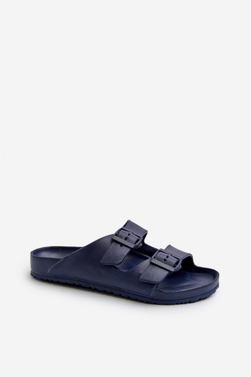 Heren lichte slippers met gespen in donkerblauwe kleur Avatara