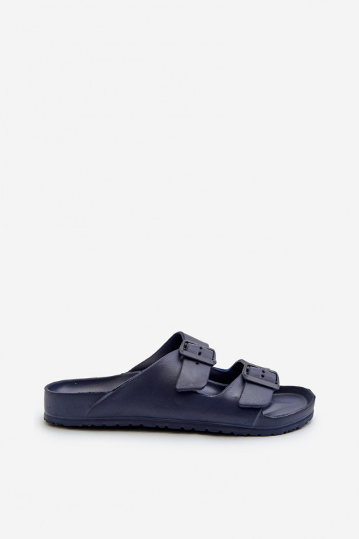 Heren lichte slippers met gespen in donkerblauwe kleur Avatara
